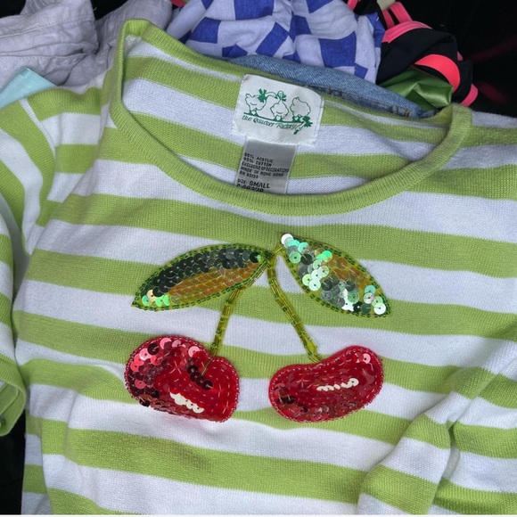 Vintage Sequin Cherry Striped Sweater Shirt - Picture 2 of 4